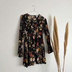 H+M black boho floral mini dress